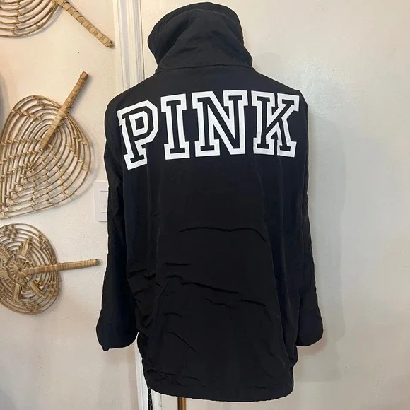 Pink Victoria Secret Pullover Windbreaker Jacket Pink Logo Anorak XS Black - Picture 5 of 7